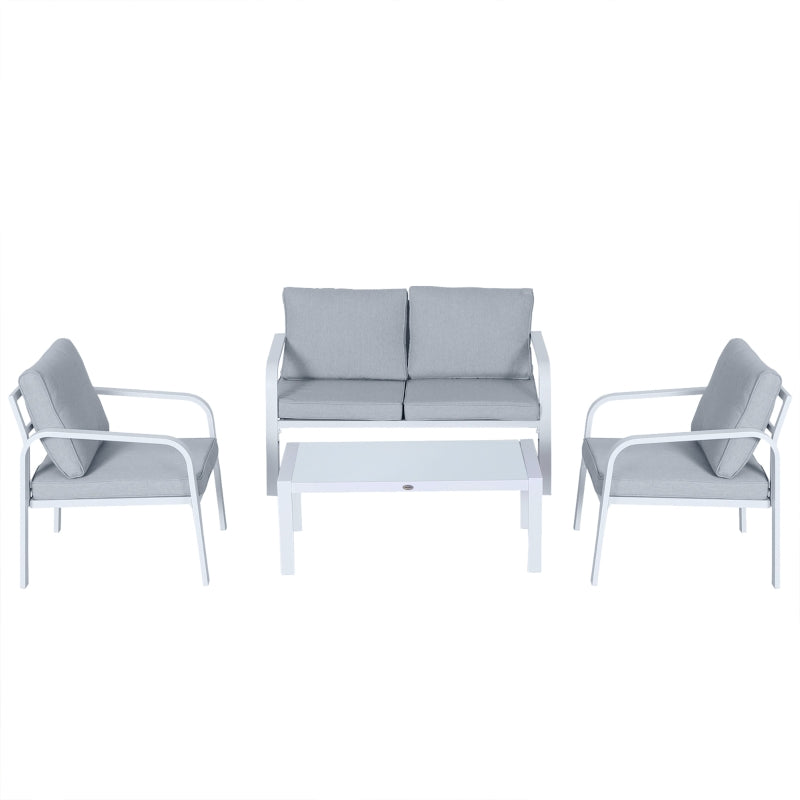 Outsunny 4-Seater Outdoor PE Rattan Table and Chairs Set White/Grey