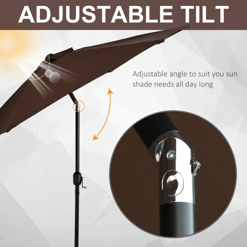 Outsunny 2.7M Parasol Patio Tilt Umbrella Sun Umbrella Outdoor Garden Sunshade Aluminium Frame with Crank, Coffee