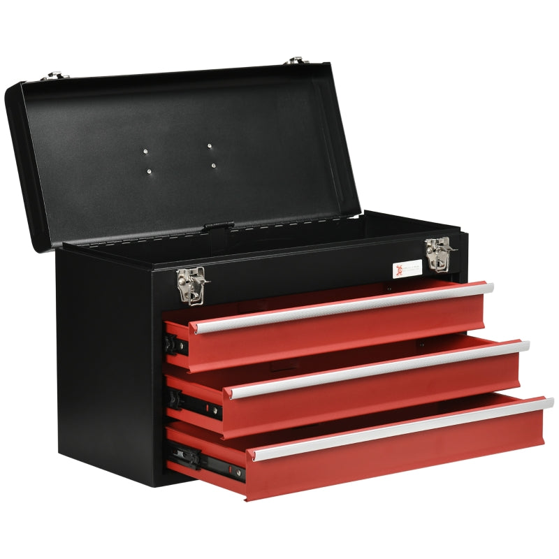 DURHAND 3 Drawer Tool Chest, Lockable Metal Tool Box with Ball Bearing Runners, Portable Toolbox, 510mm x 220mm x 320mm