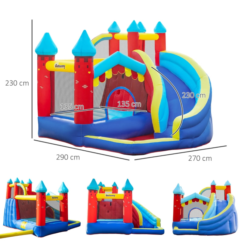 Outsunny 4 in 1 Kids Bounce Castle Large Inflatable House Trampoline Slide Water Pool Climbing Wall for Kids Age 3-8, 2.9 x 2.7 x 2.3m