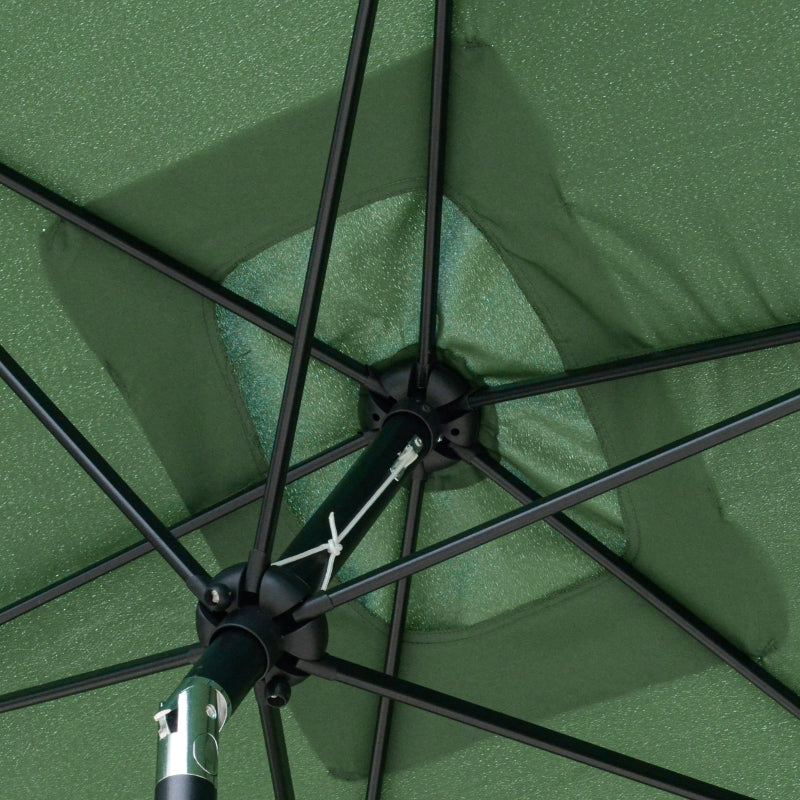 Outsunny 2 x 3m Rectangular Market Umbrella Patio Outdoor Table Umbrellas with Crank & Push Button Tilt, Green