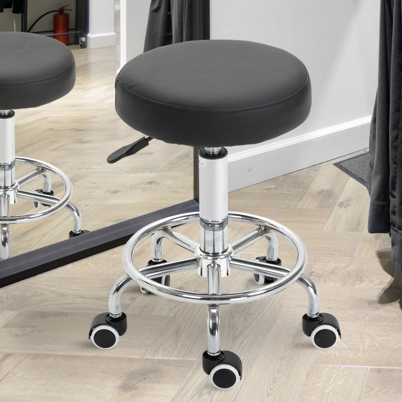 HOMCOM PU Leather Height Adjustable Swivel Salon Stool Black