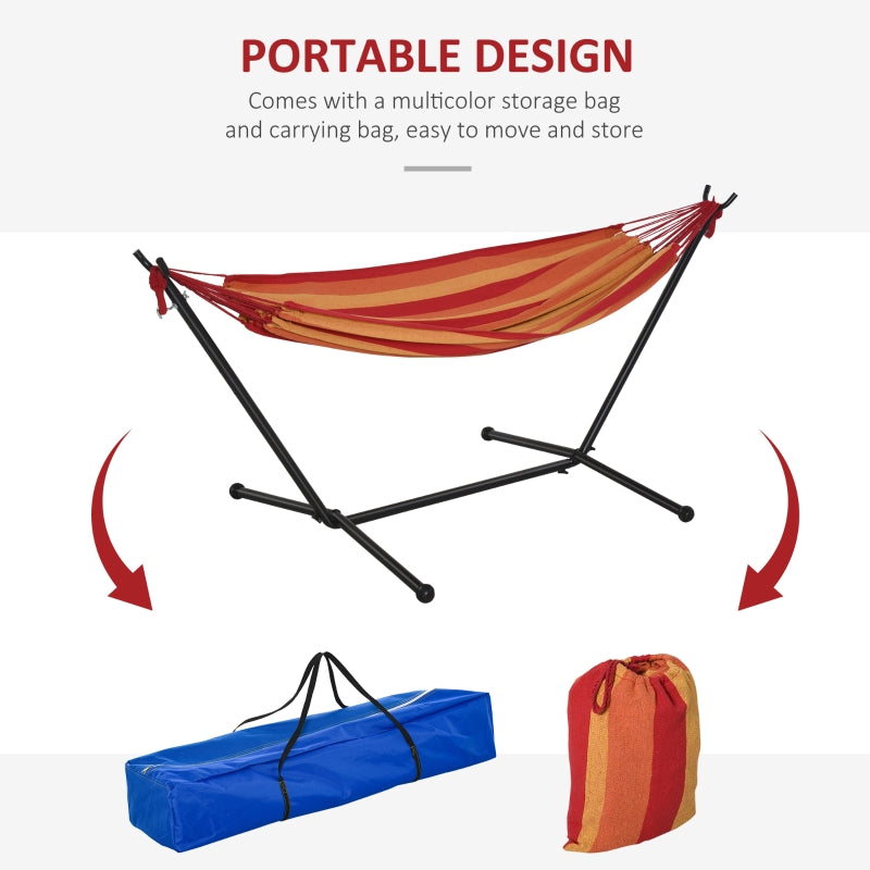 Outsunny Hammock with Stand, Camping Hammock with Portable Carrying Bag, Adjustable Height, 120kg Load Capacity, Red Stripe,277 x 121cm