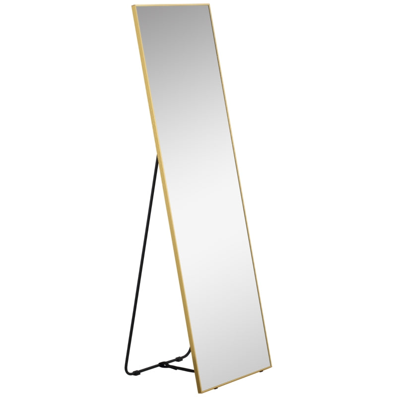 HOMCOM Full Length Mirror Wall-Mounted, 160 x 50 cm Freestanding Rectangle Dressing Mirror for Bedroom, Living Room, Gold Frame