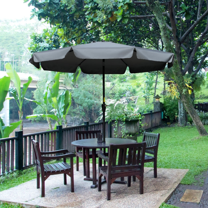 Outsunny 2.66m Patio Umbrella Garden Parasol Outdoor Sun Shade Table Umbrella with Ruffles, 8 Sturdy Ribs, Charcoal Grey