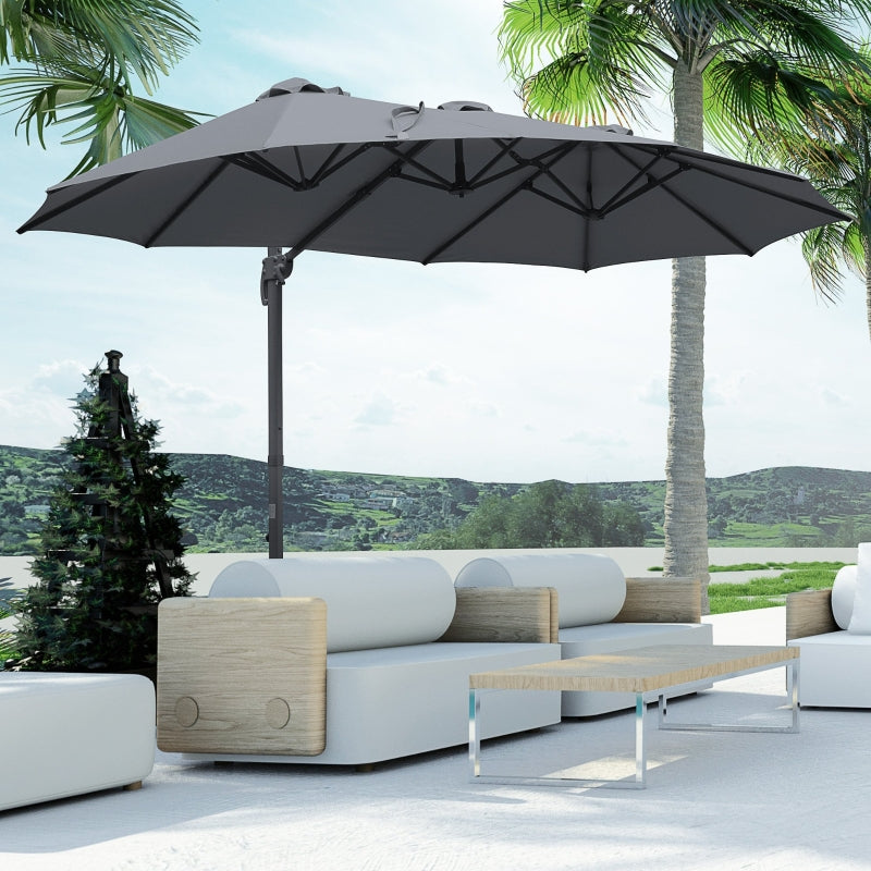 Outsunny 4.5 m Patio Cantilever Roma Parasol, Large Double-Sided Rectangular Garden Umbrella with Crank Handle, 360° Cross Base for Bench, Outdoor