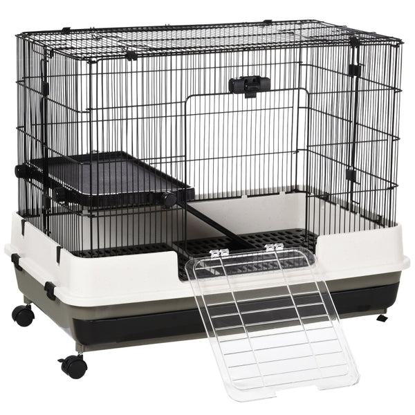 PawHut Small Animal Steel Wire Rabbit Cage Pet Play House  W/ Waste Tray Black