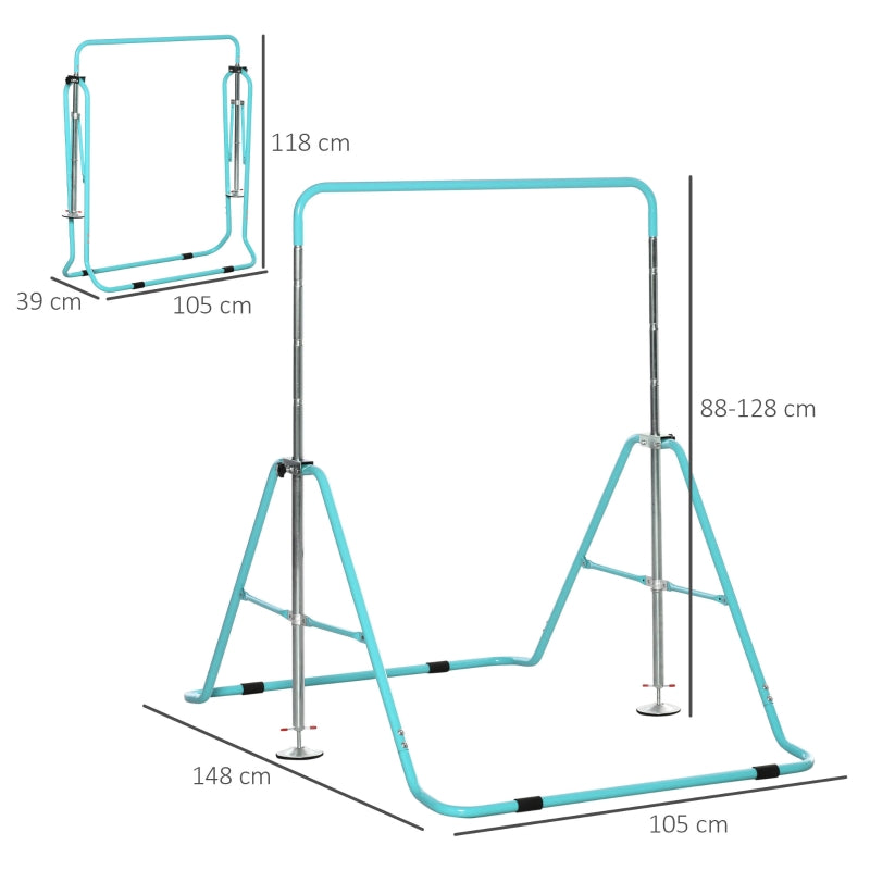 HOMCOM Kids Gymnastics Bar, Foldable Horizontal Bars w/ Adjustable Height, Training Bar w/ Triangle Base - Green