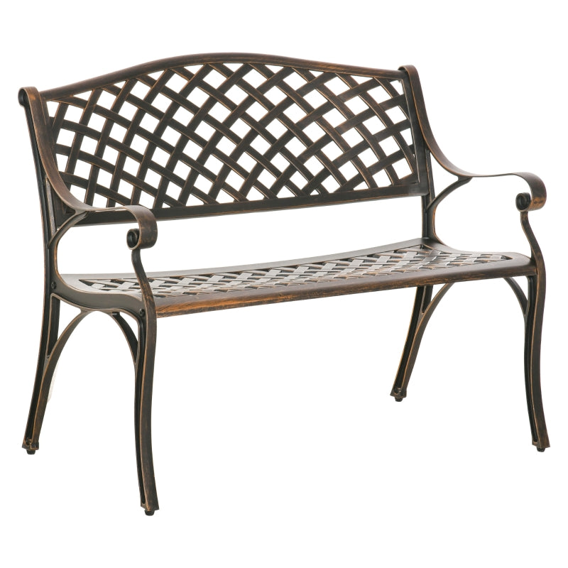 Outsunny Cast Aluminium Outdoor Garden Bench 2 Seater Antique Patio Porch Park Loveseat Chair, Bronze