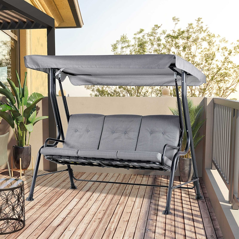 Outsunny 3 Seater Outdoor Garden Swing Chairs Thick Padded Seat Hammock Canopy Porch Patio Bench Bed - Grey