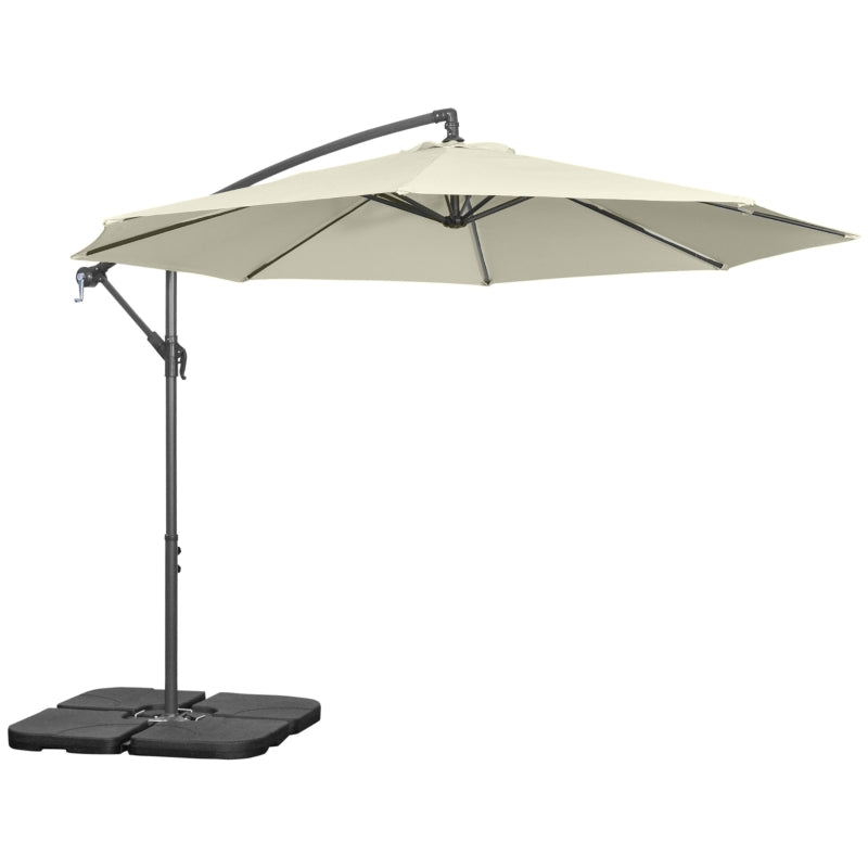 Outsunny 3(m) Garden Parasol Sun Shade Banana Umbrella Cantilever with Crank Handle, Cross Base Beige