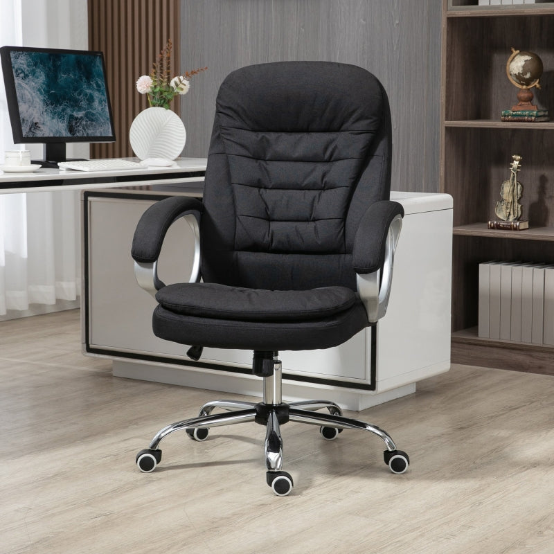 Vinsetto Ergonomic Office Chair Task Chair for Home with Arm, Swivel Wheels, Linen Fabric, Black