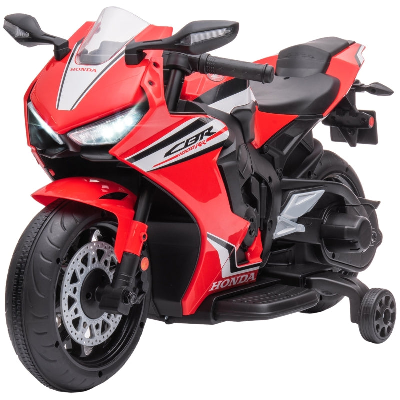 HOMCOM Electric Ride On Motorcycle with Headlights Music, 6V Battery Powered Kids Motorcycle Vehicle with Training Wheels, Outdoor Play Toy Red