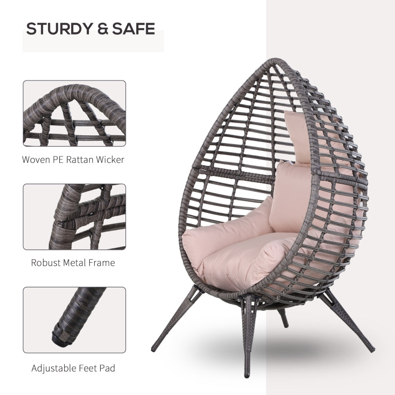 Outsunny Outdoor Indoor Rattan Egg Chair Wicker Weave Teardrop Chair with Cushion