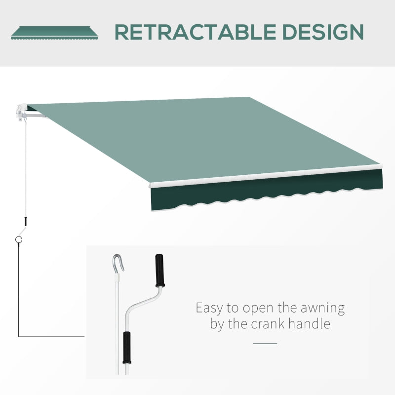 Outsunny 2.5m x 2m Garden Patio Manual Awning Canopy Sun Shade Shelter Retractable with Winding Handle Green