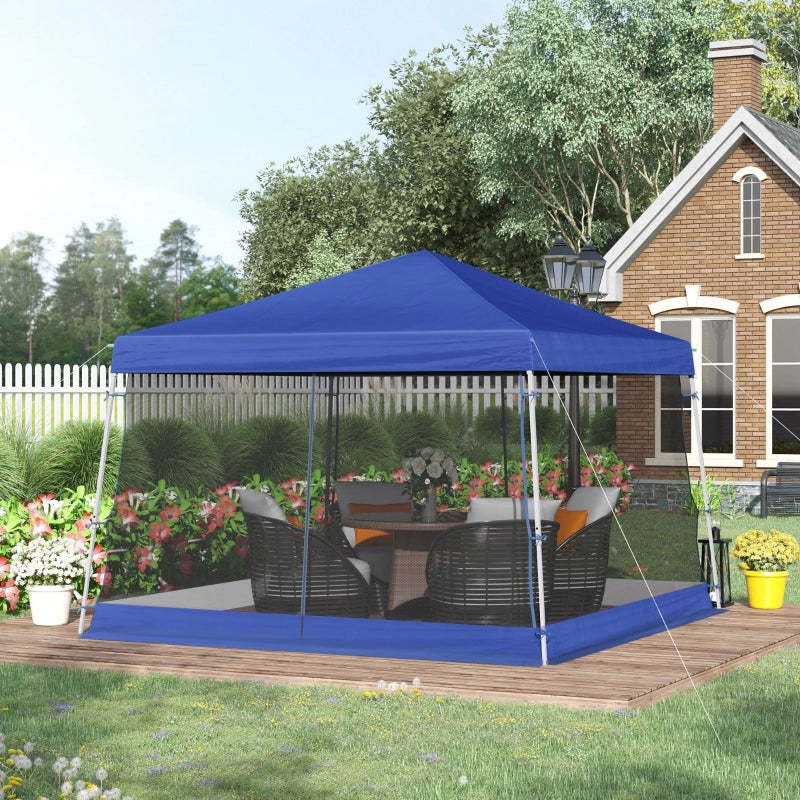 Outsunny 3.6 x 3.6m Outdoor Garden Pop-up Gazebo Canopy Tent Sun Shade Event Shelter Folding with Mesh Screen Side Walls  - Blue