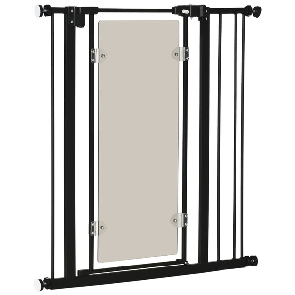 PawHut Pressure Fit Pet Safety Gate, Auto-Close Dog Barrier Stairgate Double Locking, Acrylic Panel for Doors, Hallways, Extensions Kit, Black