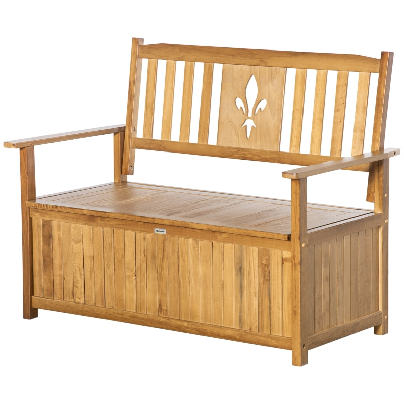 Outsunny 2 Seater Wood Garden Storage Bench, Outdoor Storage Box, Patio Seating Furniture, 125 x 68.5 x 97cm, Natural