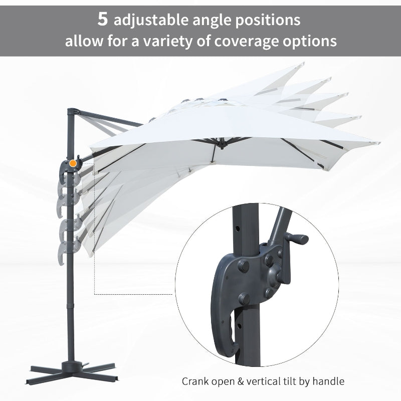 Outsunny 2.5 x 2.5m Patio Offset Parasol Umbrella Cantilever Hanging Aluminium Sun Shade Canopy Shelter 360° Rotation with Crank Handle and Cross Base