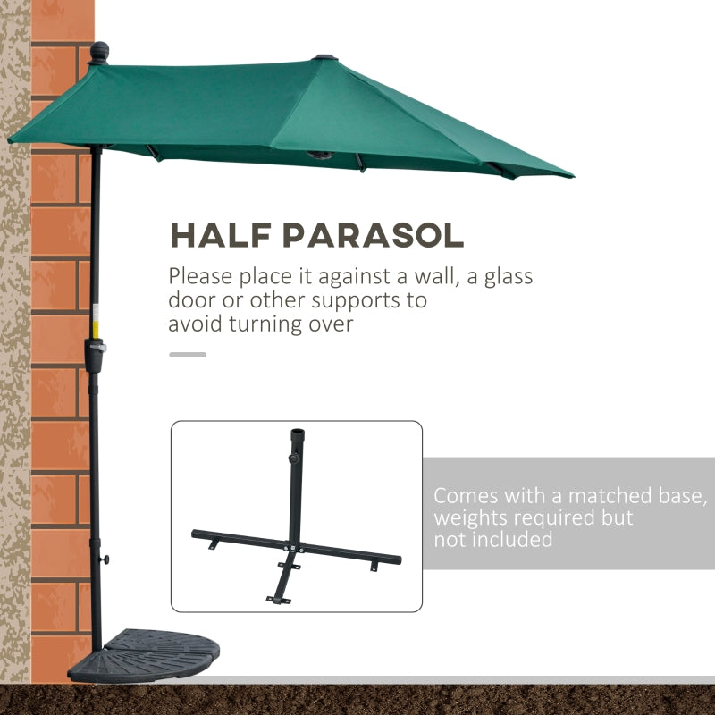 Outsunny 2m Half Parasol Market Umbrella Garden Balcony Parasol with Crank Handle, Cross Base, Double-Sided Canopy, Dark Green