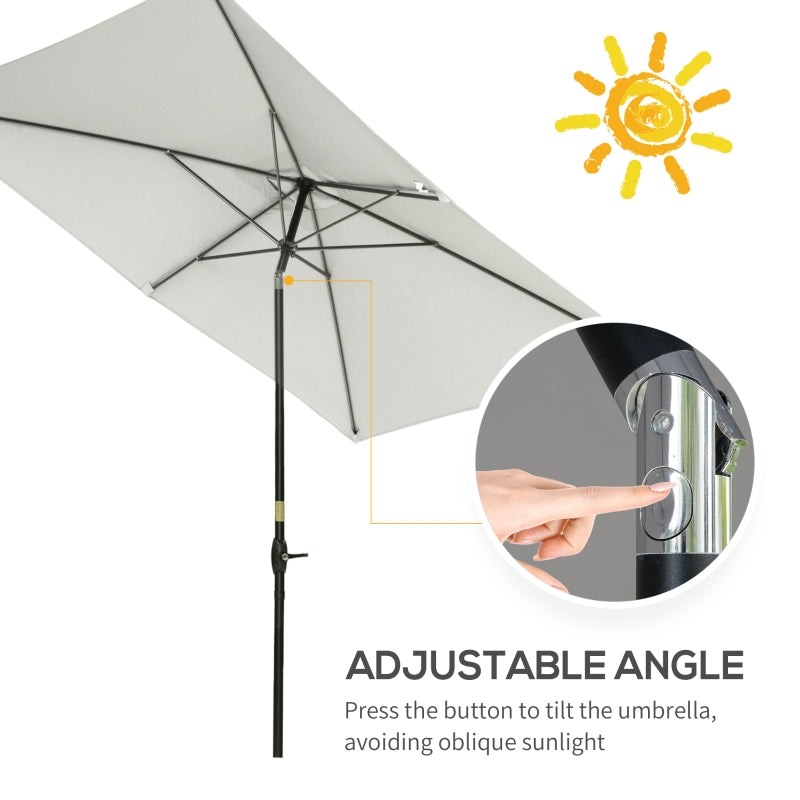 Outsunny 2 x 3m Garden Parasol Umbrella, Rectangular Market Umbrella Patio, Outdoor Table Umbrellas with Crank & Push Button Tilt, Cream White