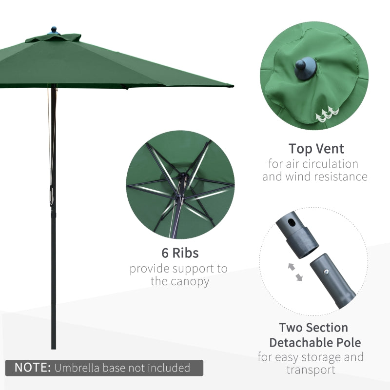 Outsunny 2.8m Patio Parasols Umbrellas Outdoor 6 Ribs Sunshade Canopy Manual Push Garden Backyard Furniture, Green