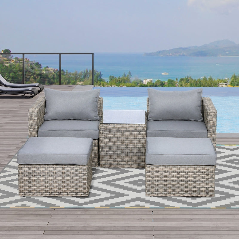 Outsunny 2 Seater Rattan Garden Furniture Set w/ Tall Glass-Top Table Aluminium Frame Plastic Wicker Thick Soft Cushions Outdoor Balcony Sofa, Grey