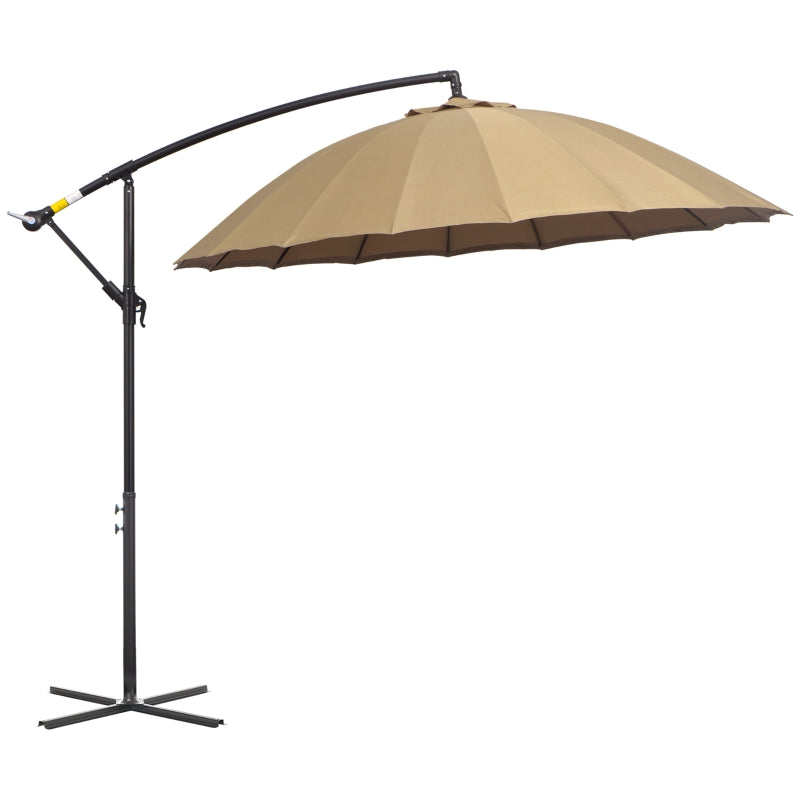 Outsunny 3(m) Cantilever Shanghai Parasol Garden Hanging Banana Sun Umbrella with Crank Handle, 18 Sturdy Ribs and Cross Base, Beige