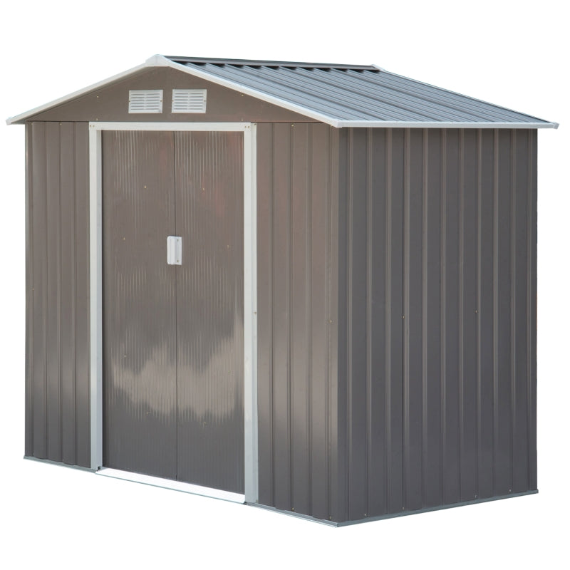 Outsunny 7ft x 4ft Lockable Garden Metal Storage Shed Storage Roofed Tool Metal Shed w/ Air Vents Steel Grey