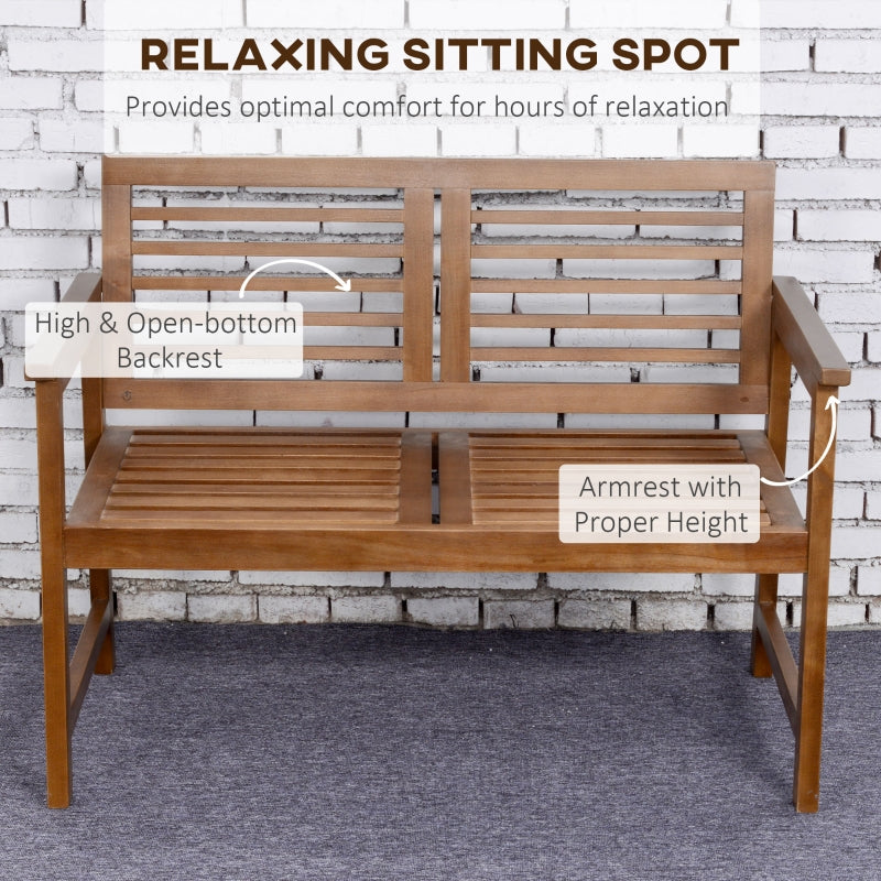 Outsunny 2-Seater Wooden Garden Bench Outdoor Patio Loveseat Chair with Backrest and Armrest for Yard, Lawn, Porch, Brown