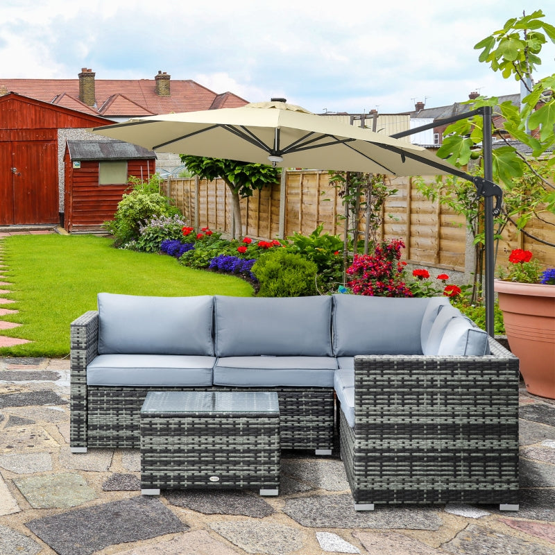 Outsunny 5-Seater Rattan Garden Furniture Sets Wicker Patio Conservatory Dining Set w/Corner Sofa Loveseat Coffee Table Cushions, Grey