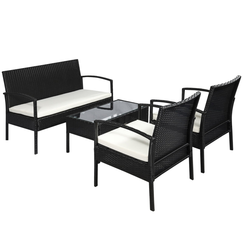 Outsunny 4-Seater Rattan Garden Furniture Set Black Cream Outdoor Patio Wicker Weave Chairs Table Conservatory Seaters Bistro Set