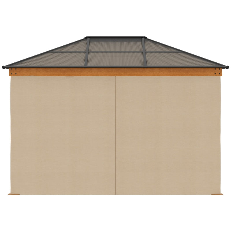 Outsunny 3 x 3.6 m Hardtop Gazebo Canopy with Polycarbonate Roof, Aluminium and Steel Frame, Nettings and Sidewalls for Garden, Patio, Khaki