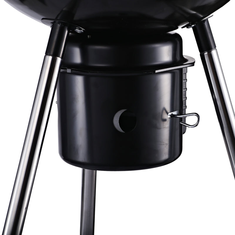 Outsunny Freestanding Charcoal Barbecue Grill Garden Portable BBQ Smoker w/ Wheels, Storage Shelves and On-body Thermometer, Black