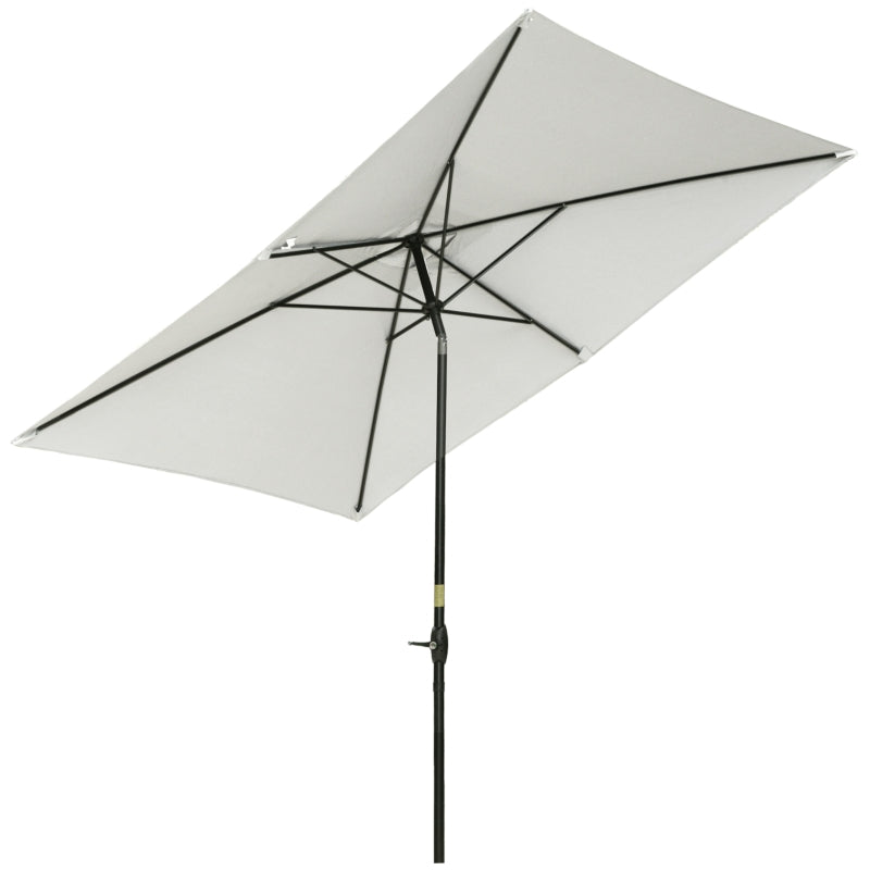 Outsunny 2 x 3m Garden Parasol Umbrella, Rectangular Market Umbrella Patio, Outdoor Table Umbrellas with Crank & Push Button Tilt, Cream White