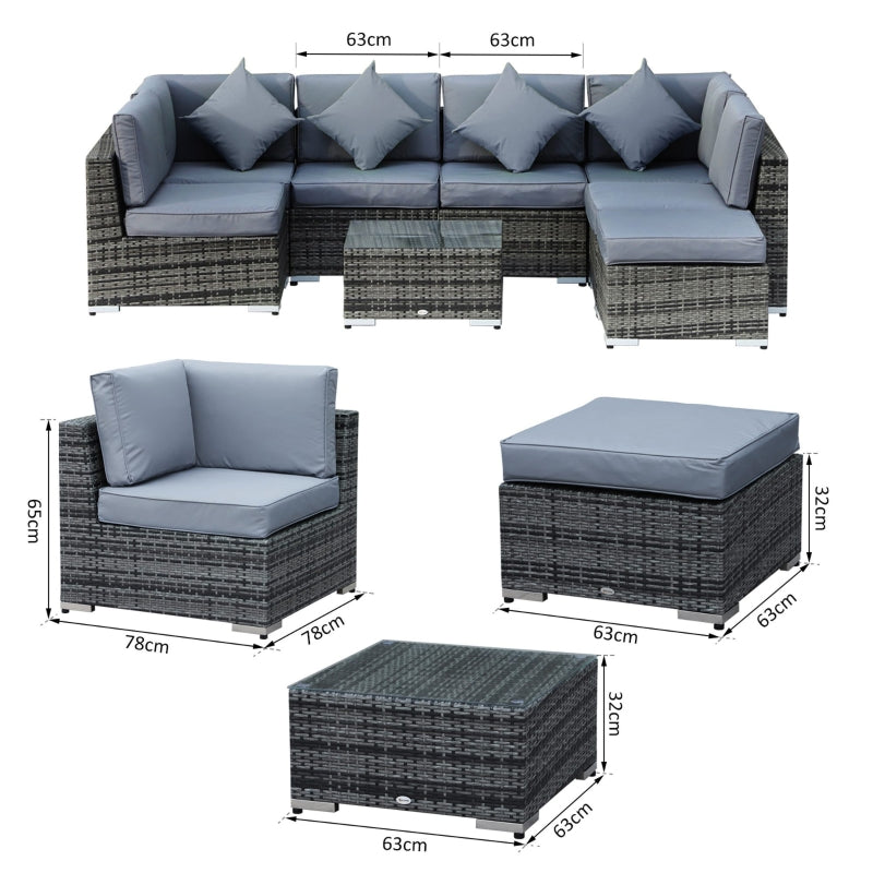 Outsunny 7-Seater Rattan Sofa Set Garden Furniture Aluminium Patio Set Wicker Seater w/Table, Grey