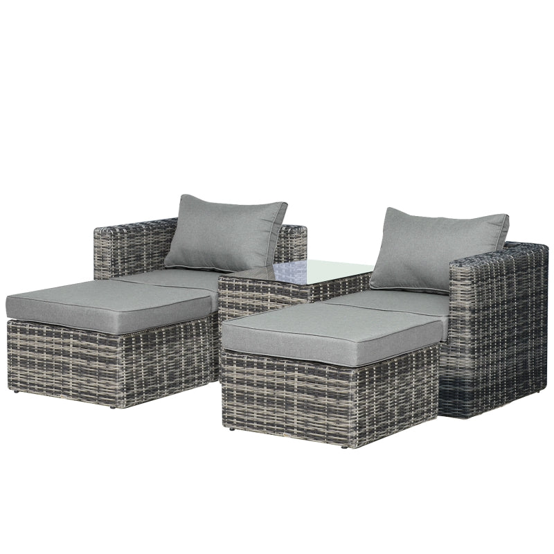 Outsunny 2 Seater Rattan Garden Furniture Set w/ Tall Glass-Top Table Aluminium Frame Balcony Sofa, Mixed Grey