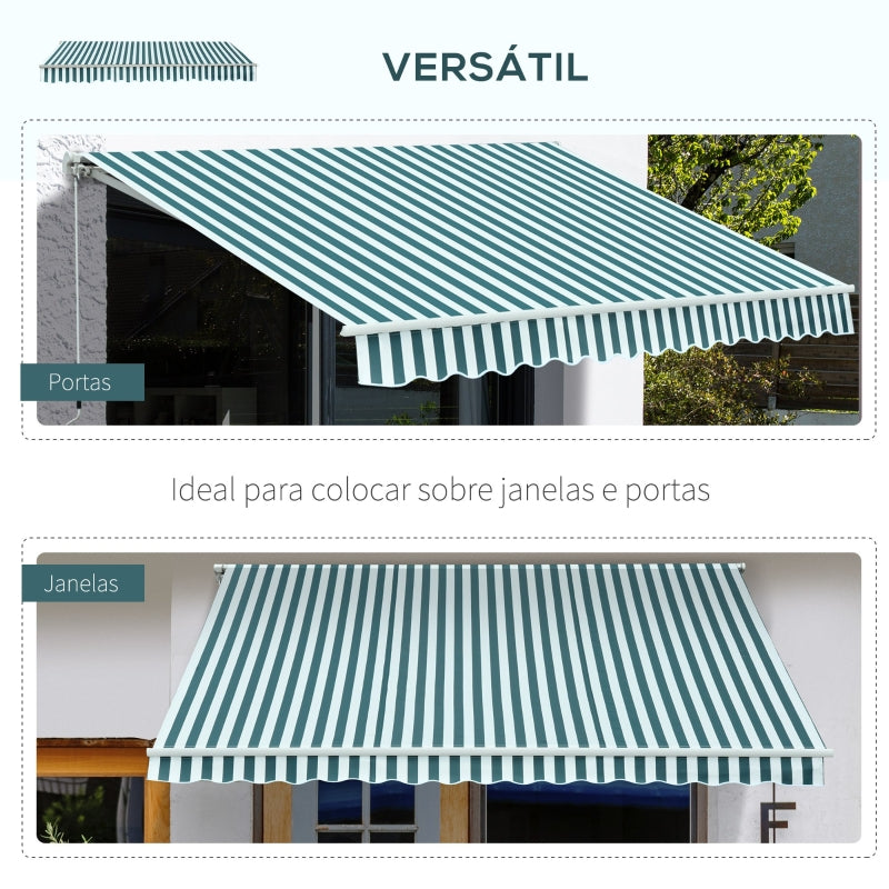 Outsunny 3m x 2.5m Garden Patio Manual Awning Canopy Sun Shade Shelter with Winding Handle Retractable - Green/White