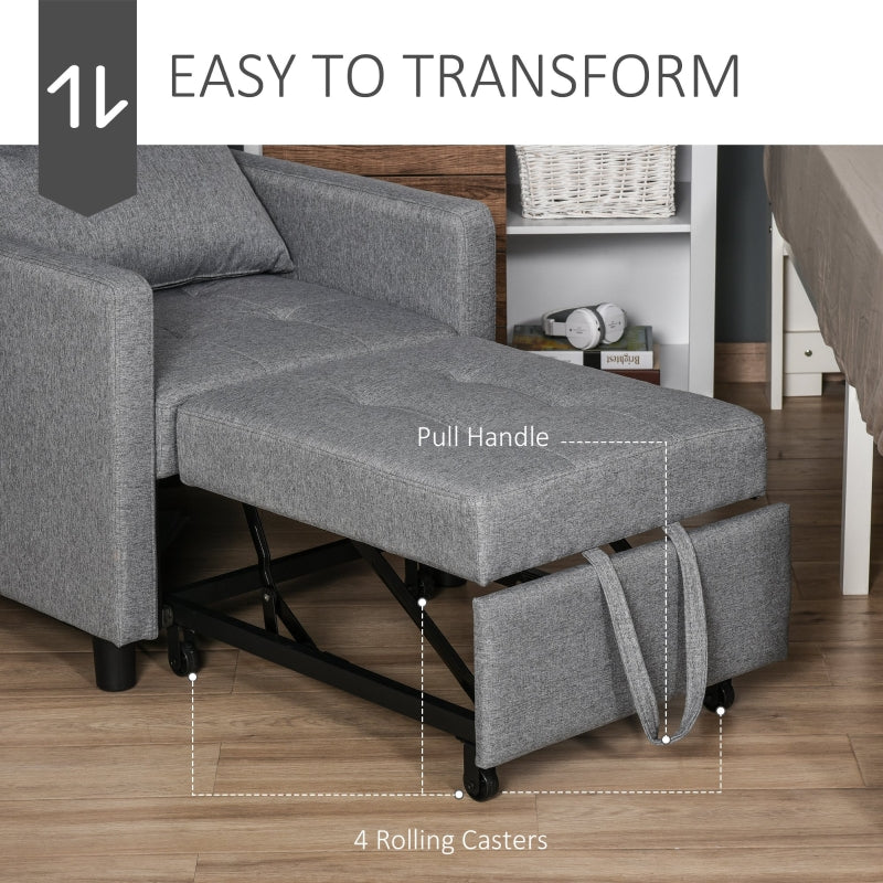 HOMCOM Modern 2-In-1 Single Sofa Bed, Convertible Sleeper Foldable Lounger Armchair with Adjustable Backrest for Living Room and Bedroom, Grey