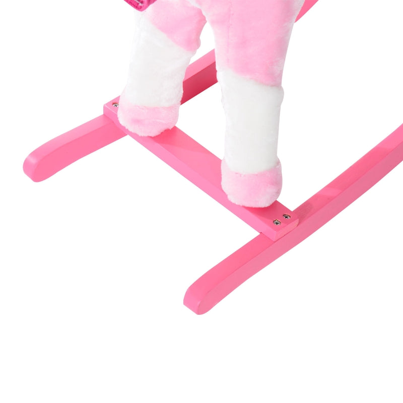 HOMCOM Childrens Plush Rocking Horse with Sound-Pink