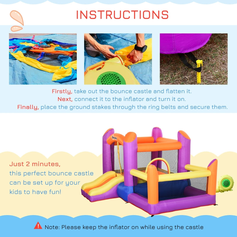 Outsunny Kids Bounce Castle House Inflatable Trampoline Slide Water Pool 3 in 1 with Inflator for Kids Age 3-12 Multi-color 3 x 2.8 x 1.7m