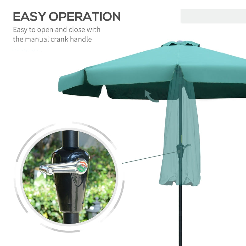 Outsunny 2.66m Garden Parasol Umbrella, Outdoor Market Table Umbrella, Outdoor Sun Shade with Ruffles, 8 Sturdy Ribs, Green