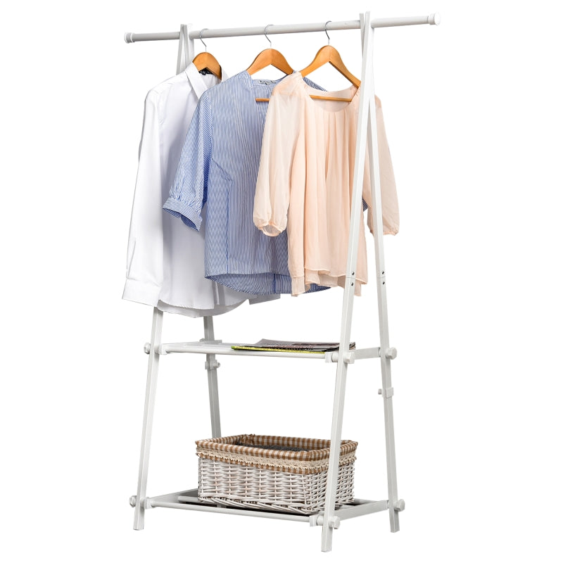 HOMCOM Minimalist Foldable Adjustable Clothes Rack Hanger w/ 2 shelves 107.5L x 45W x 150H cm Hallway Entryway Furniture - White