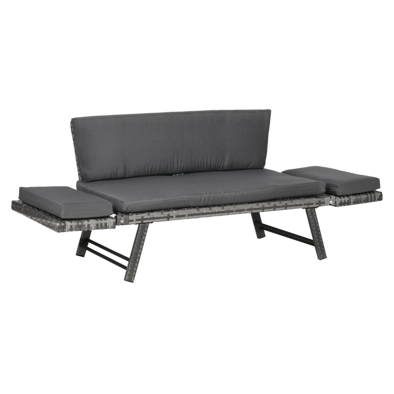 Outsunny 2 Seater Rattan Folding Daybed Sofa Bench Garden Chaise Lounger Loveseat with Cushion Outdoor Patio Grey