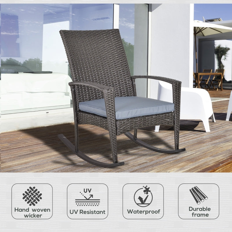 Outsunny PE Rattan Outdoor Garden Rocking Chair w/ Cushion Grey