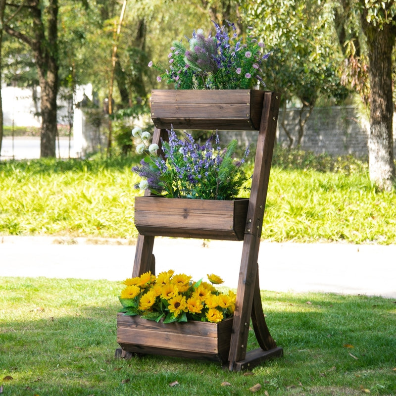 Outsunny 3-Tier Plant Stand Flower Stand Freestanding Outdoor Wooden Flower Rack Vertical Flower Pot Stands, 61 x 48 x 118 cm