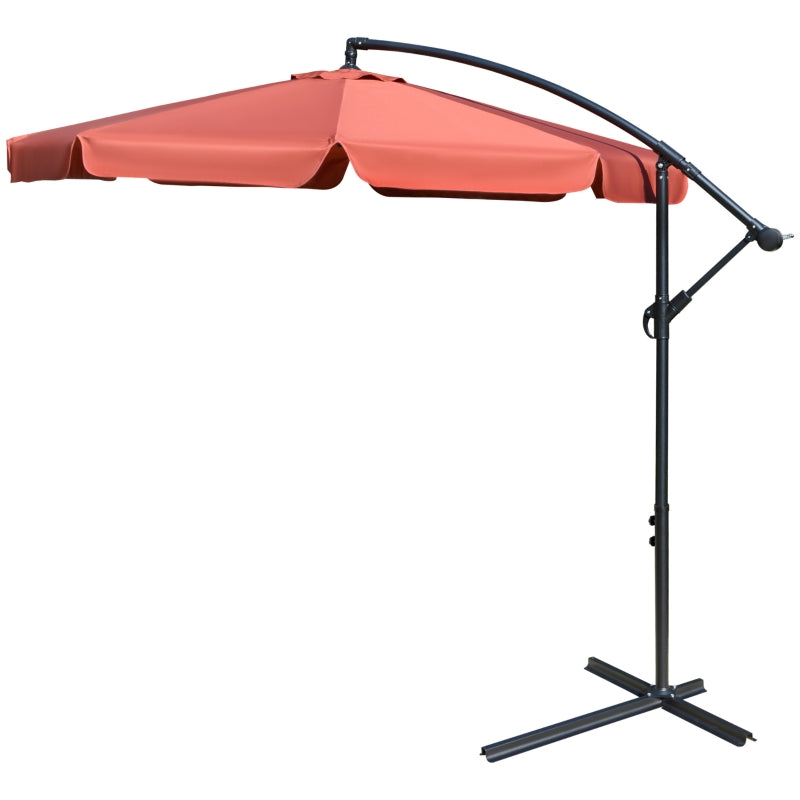 Outsunny 2.7m Garden Banana Parasol Cantilever Umbrella with Crank Handle and Cross Base for Outdoor, Hanging Sun Shade, Wine Red