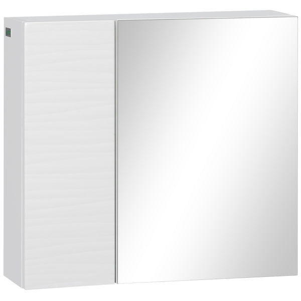 kleankin Bathroom Mirror Cabinet, Double Door Wall Mounted Storage Cupboard Organizer with Adjustable Shelves, White