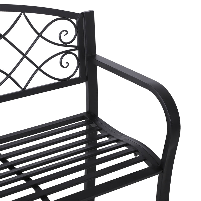 Outsunny 2 Seater Outdoor Patio Metal Garden Bench Yard Furniture Porch  Park Chair Loveseat Black 129L x 91H x 50W cm