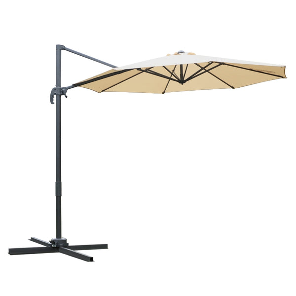 Outsunny 3(m) Patio Offset Parasol Roma Umbrella Cantilever Hanging Sun Shade Canopy Shelter 360° Rotation with Cross Base - Beige